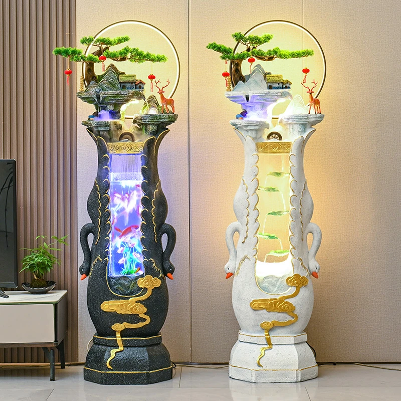 瑞然客厅高档一米以上假山鱼缸循环水现代轻奢家用办公落地装饰品