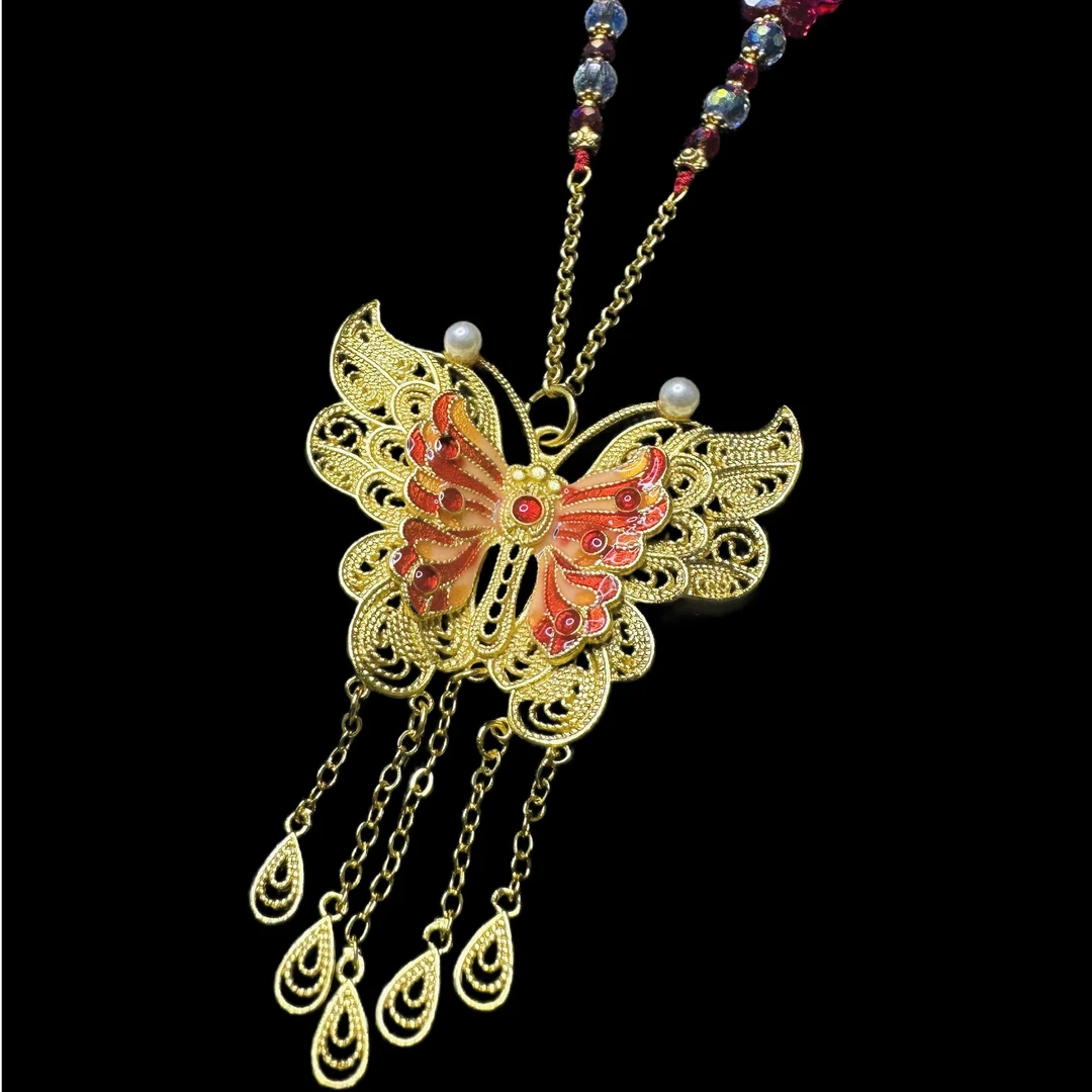 合金项链 蝴蝶项链气质时尚复古百搭古风国风仙女超仙民族风坠链