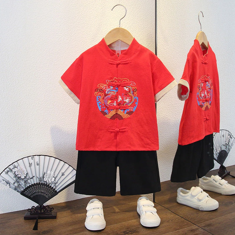 儿童中国风男童汉服夏季男孩唐装套装男宝宝幼儿园古装改良演出服