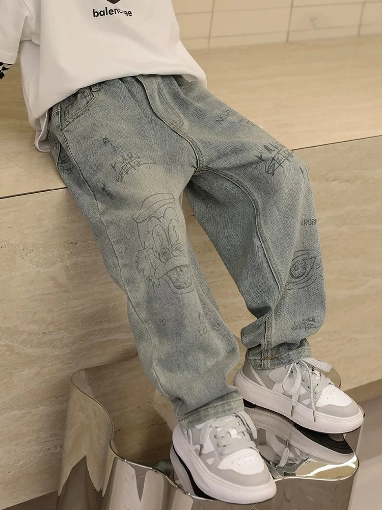 男童牛仔裤春秋款2024新款儿童秋装裤子中大童秋季长裤帅气时髦潮