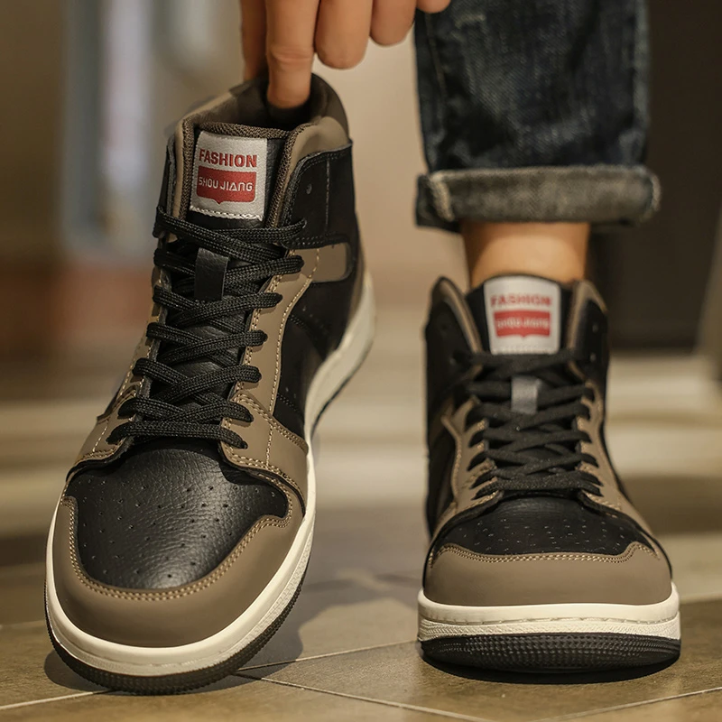男鞋2025秋季潮流高帮男黑色百搭休闲板鞋男士英伦风时尚潮鞋男款