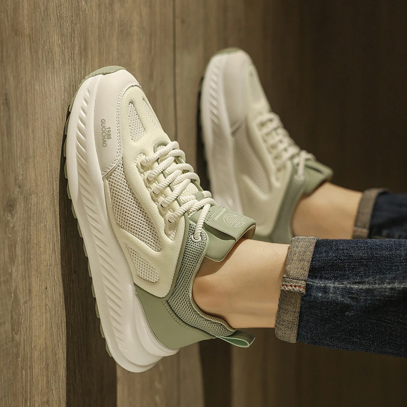 夏季男鞋老爹鞋男款鞋子厚底潮流运动防滑耐磨网面休闲鞋男士白鞋