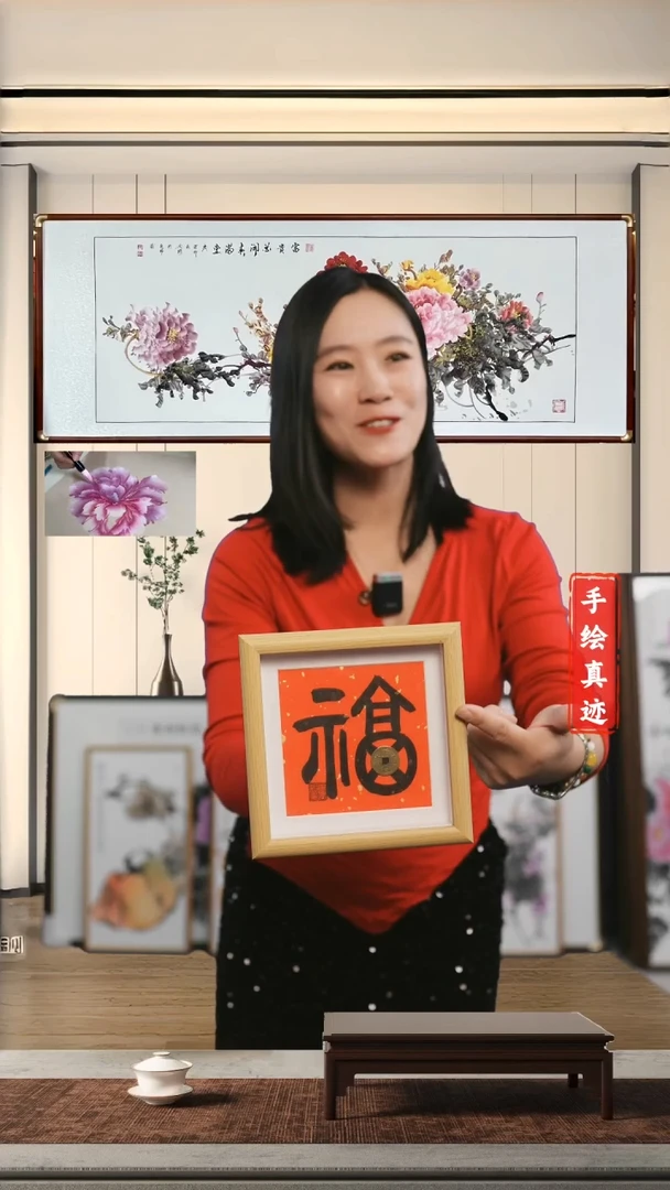 【闪购商品】书法非实木摆台~17*17厘米~铜钱福