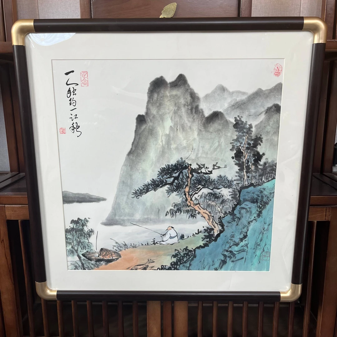 带框「带框」《一人独钓》「尺寸：62×62CM斗方」