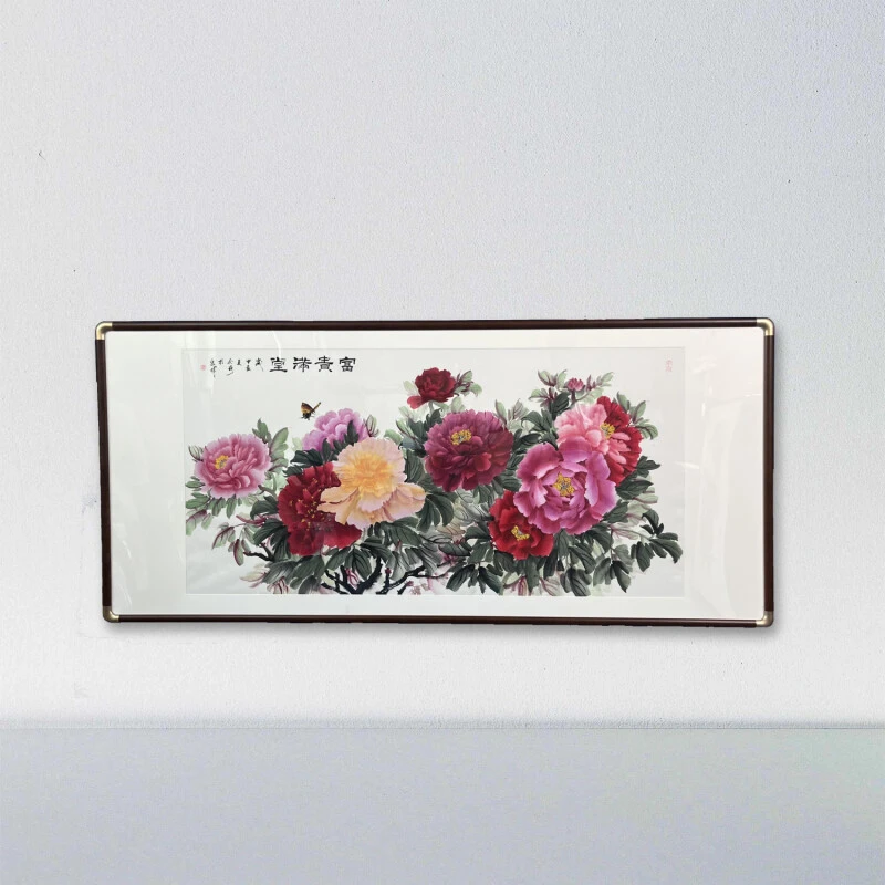 「带框」绘画《四尺琦牡丹》「尺寸：80*180CM」客厅餐厅