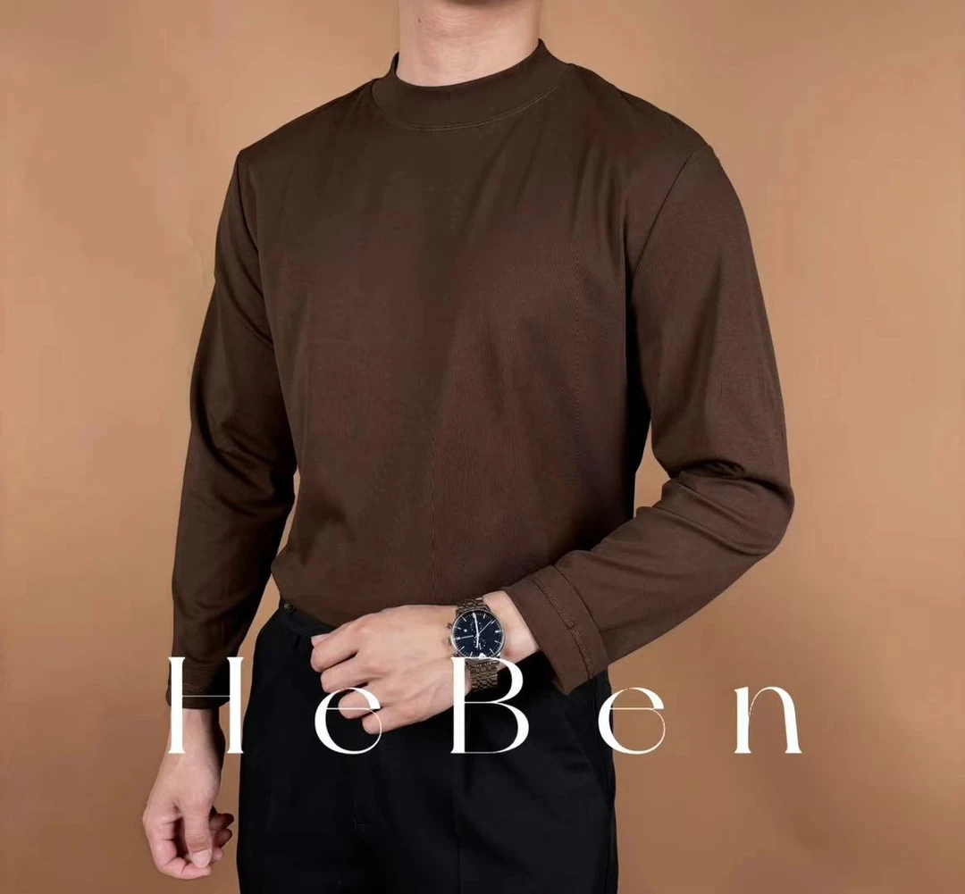 秋冬季长袖T恤男纯色潮流中领内搭上衣韩版修身黑色半高领打底衫