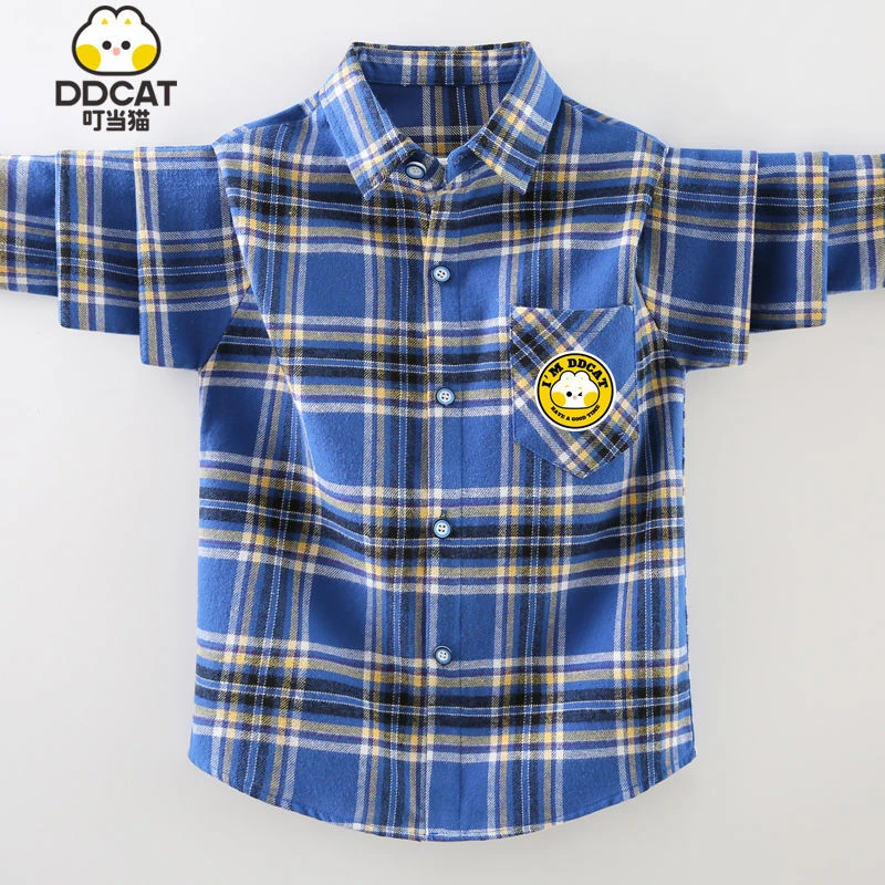 叮当猫男童长袖衬衫纯棉2025春秋新款中大童英伦风儿童衬衣炸街