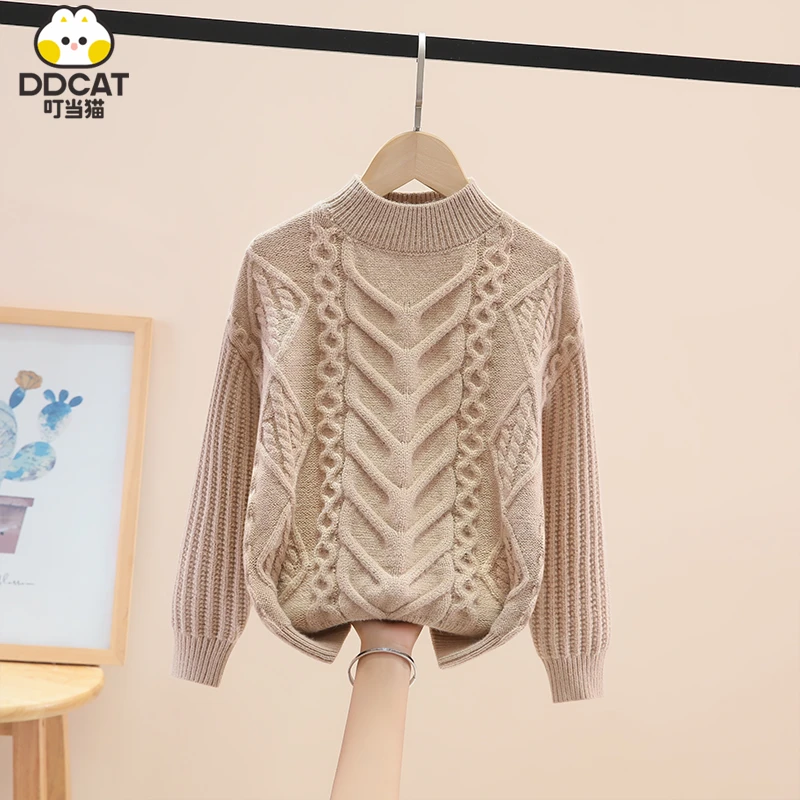 叮当猫男童毛衣秋冬新款中大童洋气圆领针织衫麻花线衣加绒打底衫