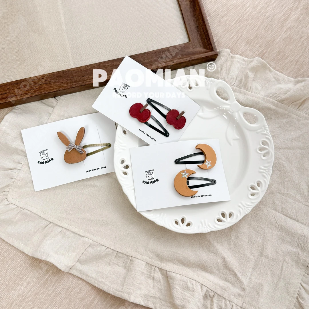 儿童皮质拜拜夹ins甜美头饰韩版可爱时尚儿童网红发饰发卡气质