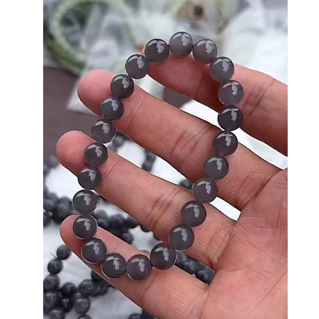 和田玉冰烟紫手串