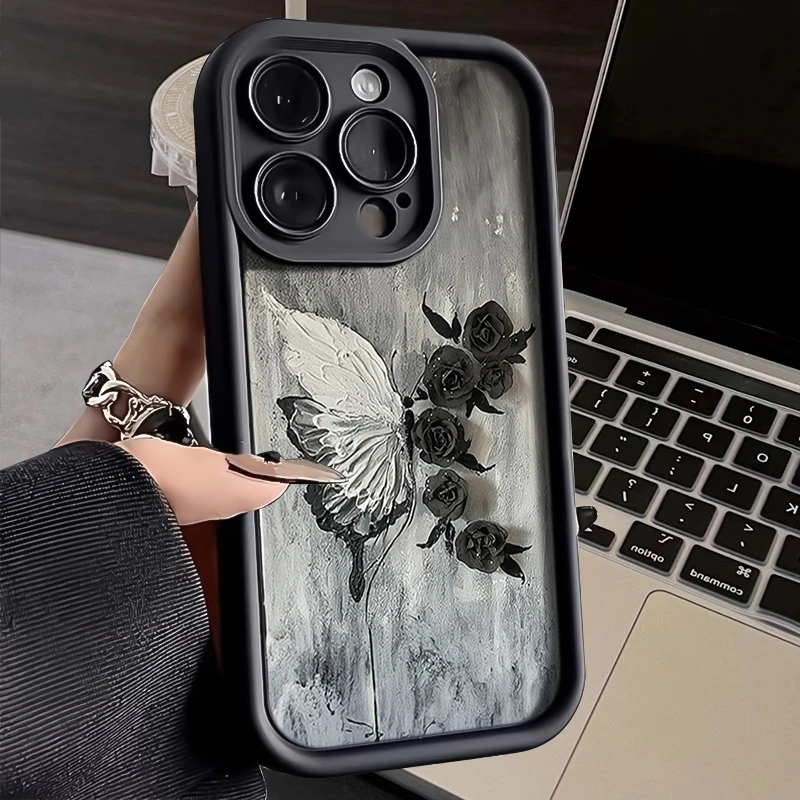 蝴蝶玫瑰苹果15手机壳iPhone13/14promax防摔12/11全包xr高级8p软