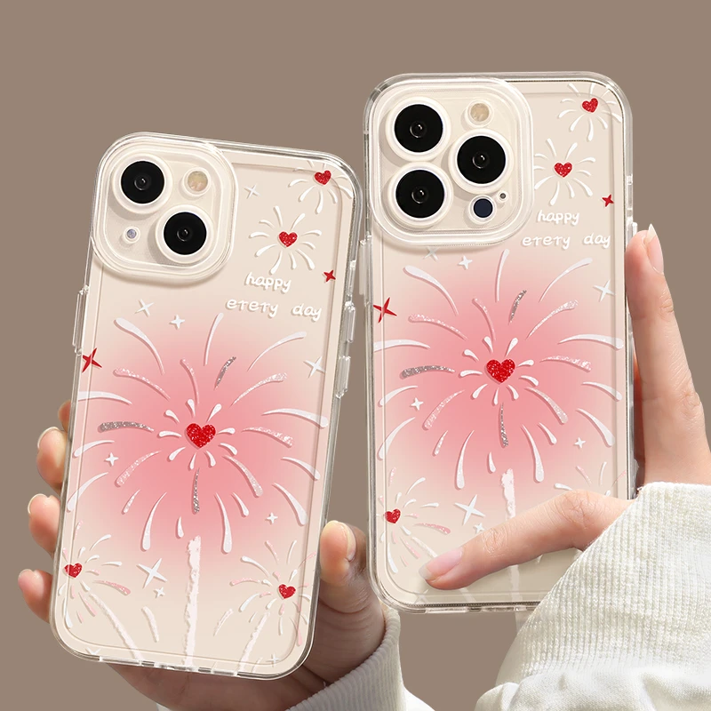 晕染爱心烟花苹果15手机壳iPhone13/14promax防摔12/11全包xr高级
