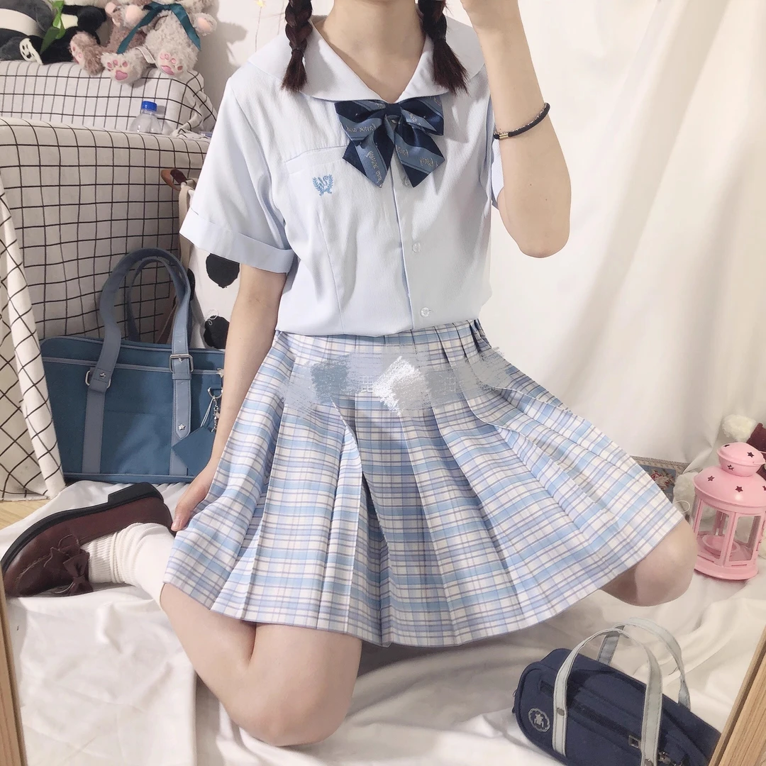 【套装】航海衬衫+晴空格裙+同格小物+随机袜子夏季春夏学生JK