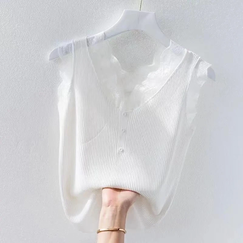 品牌折扣女装专柜撤柜正品冰丝吊带背心女夏时尚显瘦蕾丝打底t恤