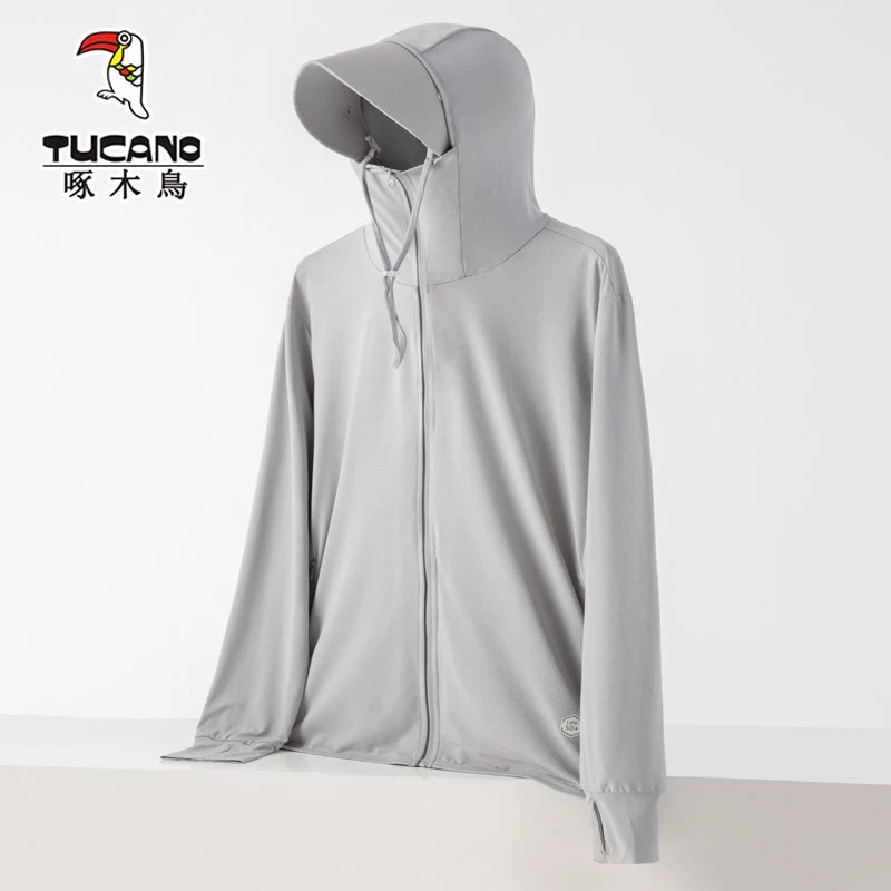 TUCANO/啄木鳥夏季防晒衣男帽绳帽檐可拆卸钓鱼服带目镜防晒服男