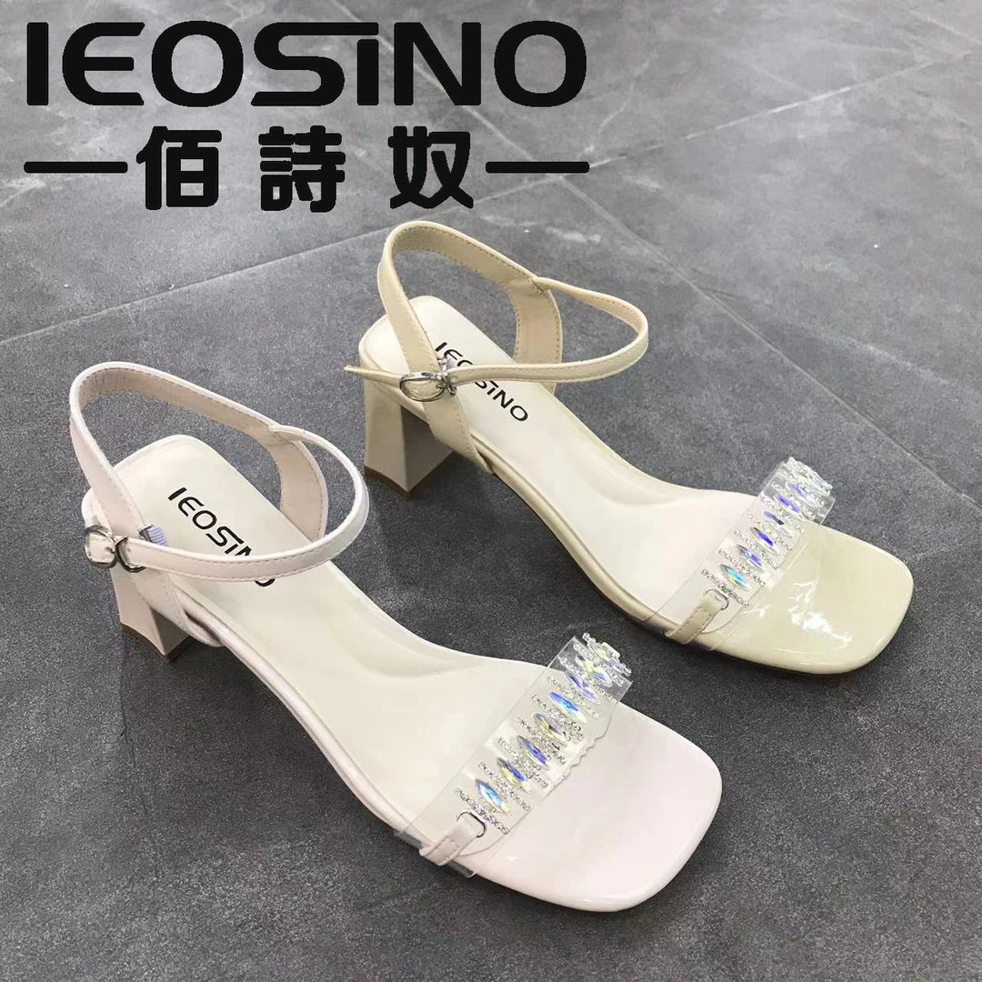 322415526 佰诗奴2024夏季新款时尚通勤优雅中后空浅口粗跟凉鞋女