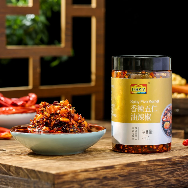 红源老家香辣五仁油辣椒香辣油泼辣子红油辣椒拌凉菜