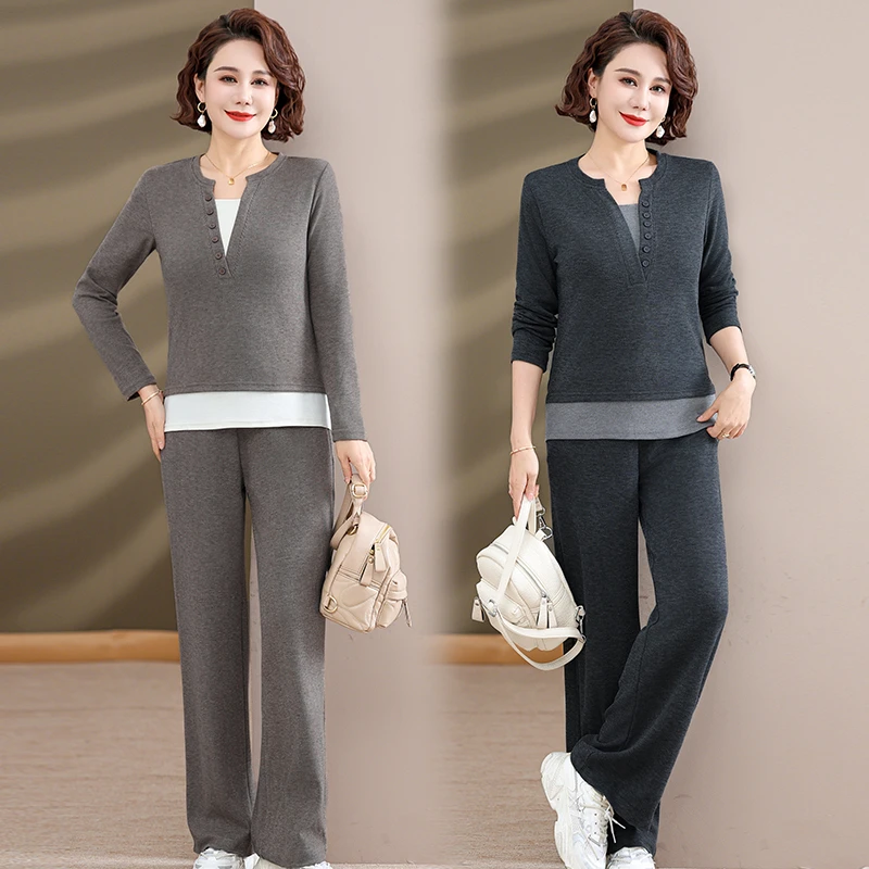 妈妈秋装连帽休闲套装时尚春秋长袖上衣中老年宽松薄款运动套装女