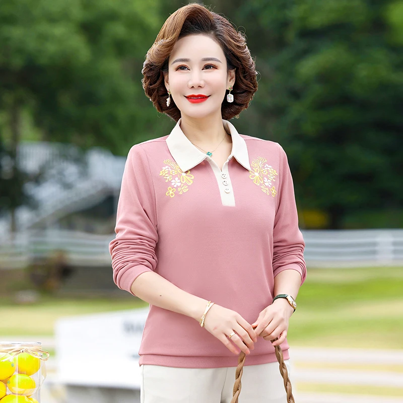 妈妈春装上衣中年妇女长袖打底衫薄40岁50中老年春秋洋气针织小衫