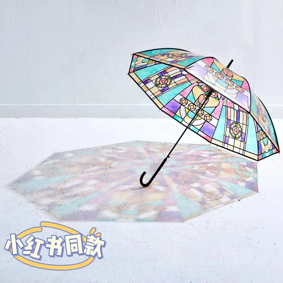 小红书同款芬理希梦YOU+MORE彩绘玻璃透明塑料雨伞长柄自动大浪漫