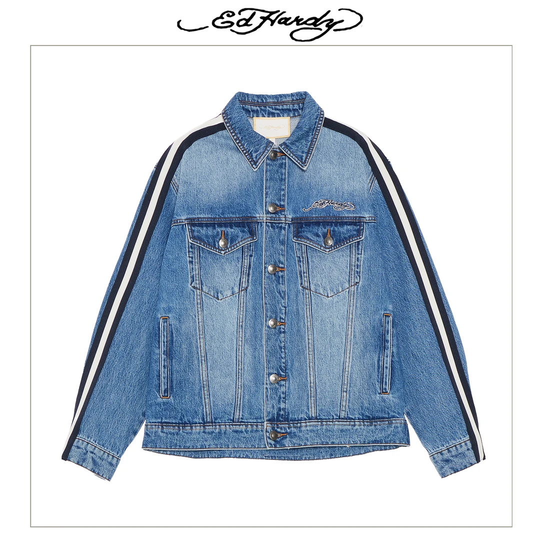 Ed Hardy/埃德哈迪春季新款侧边织带潮流牛仔外套E1PBW311