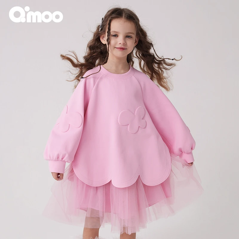 Qimoo/淇木24冬季女童长袖洋气百搭纯色卫衣公主连衣裙QCL4LC126A