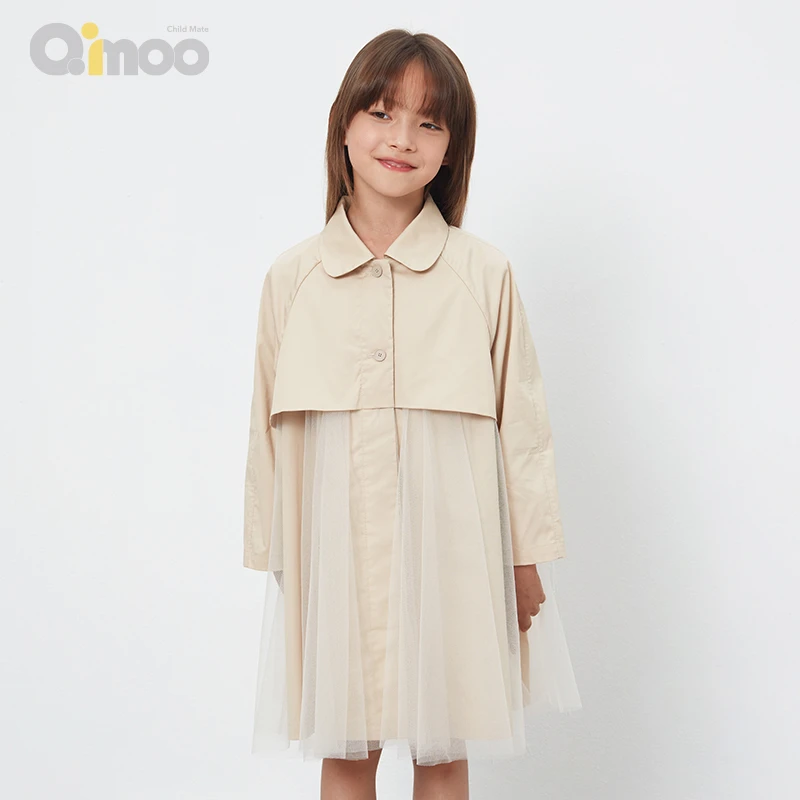 Qimoo/淇木24春季新款女童百搭时尚宽松中长款外套风衣QCL1FC252B
