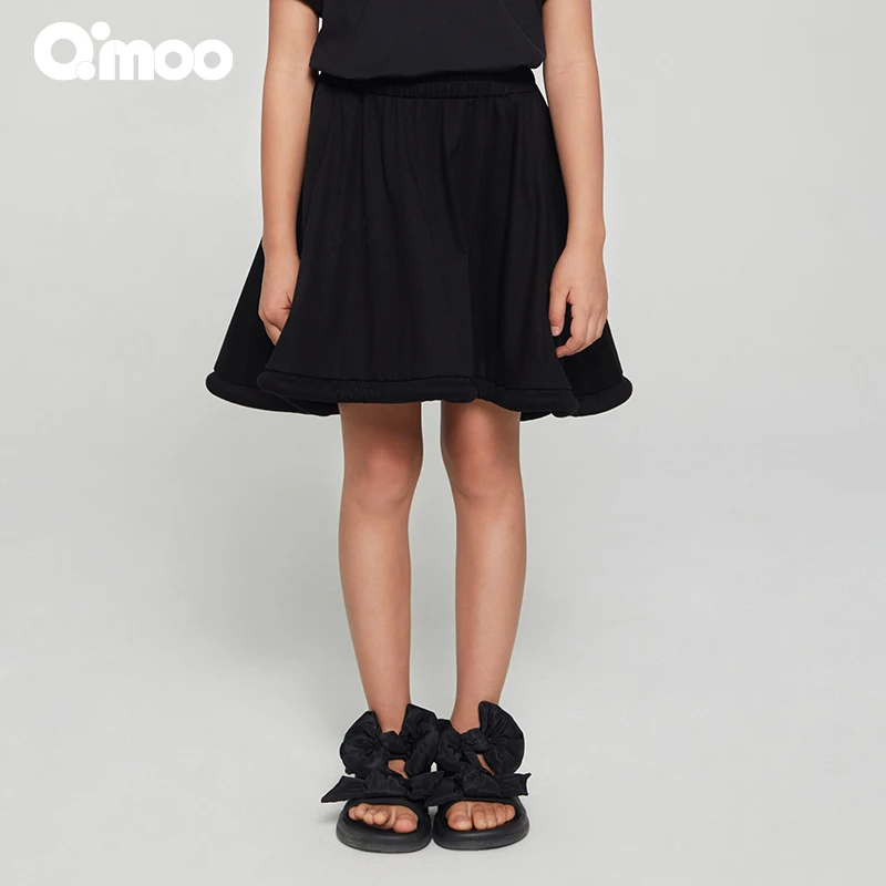Qimoo/淇木24年夏季新款女童洋气舒适透气时尚黑色半裙QCL2QP118A
