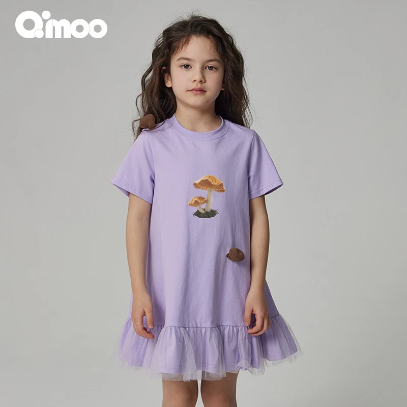 Qimoo/淇木24秋季女童公主拼接印花童趣圆领纯棉连衣裙QCL3LC105A
