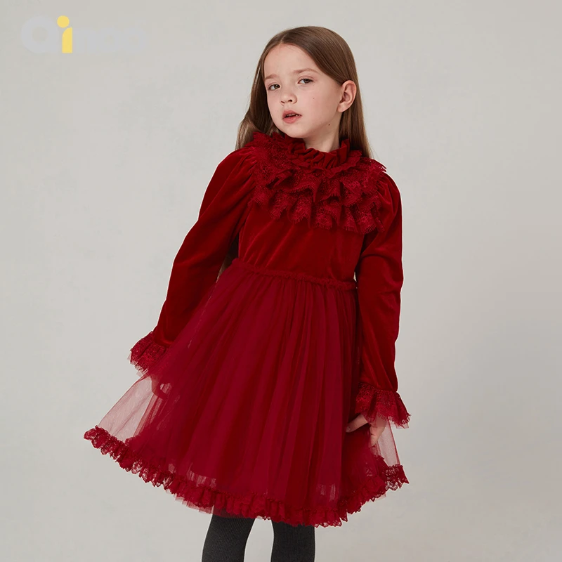 Qimoo/淇木冬季女童洋气长袖丝绒洛丽塔礼服裙连衣裙QMT4LP333C