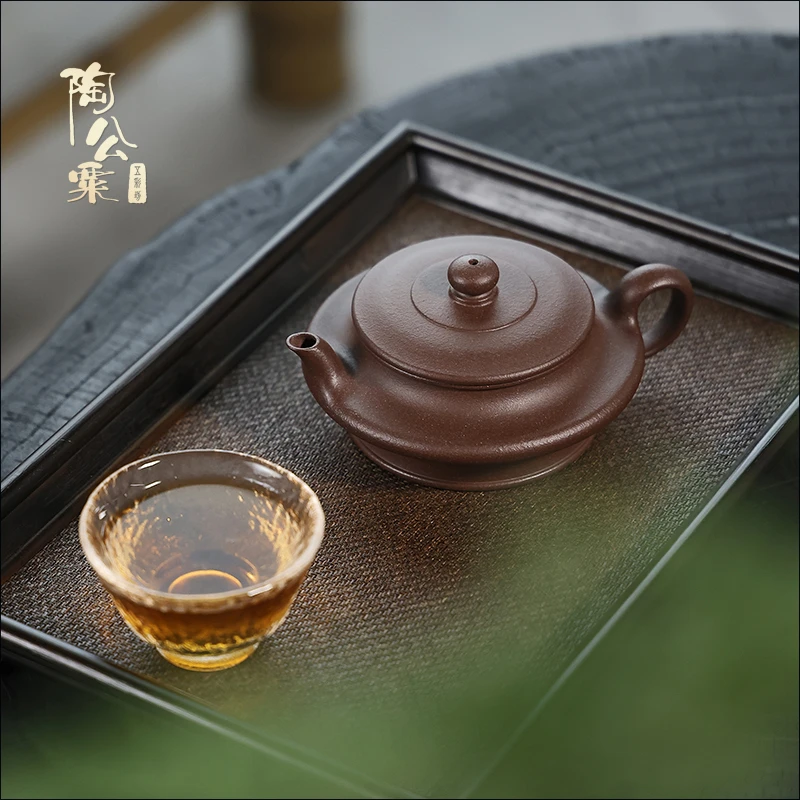 陶公粟原矿四号井底槽青《高虚扁》180cc鲍手制精美紫砂壶