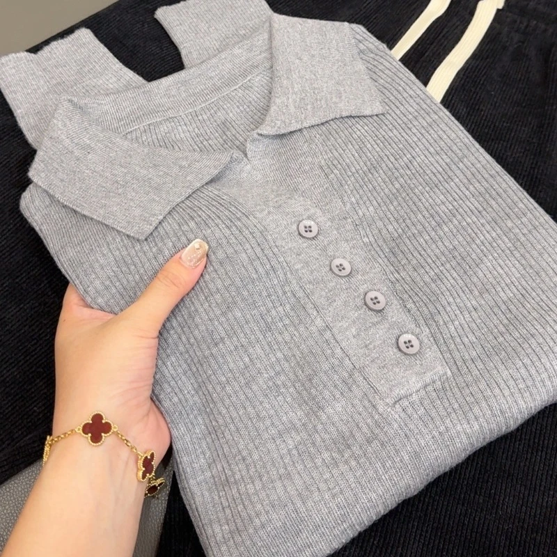 针织衫长袖针织衫时尚休闲百搭修身灰色商务翻领