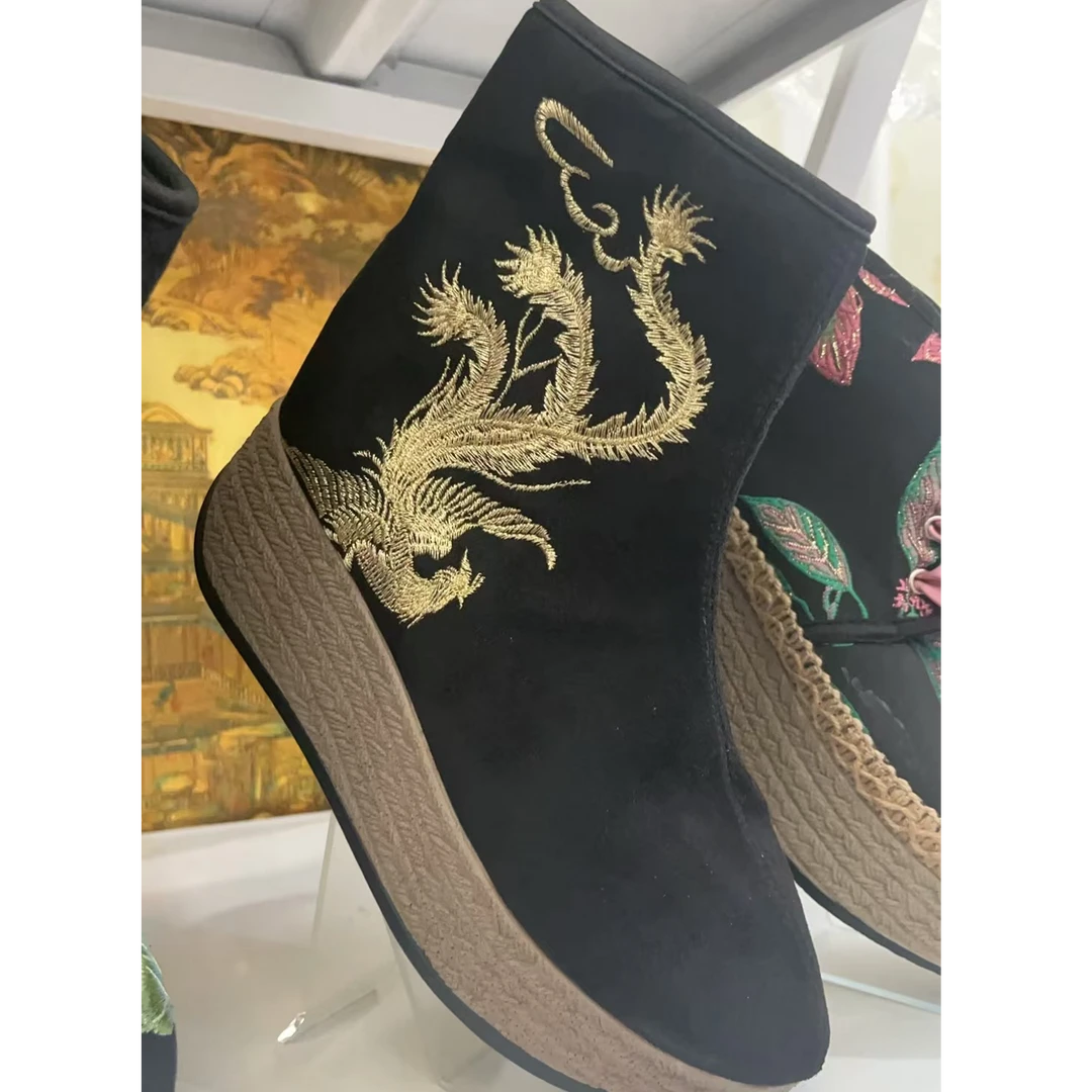 第四代1618-650金凤刺绣民族风加棉靴麂皮绒内里古风国风