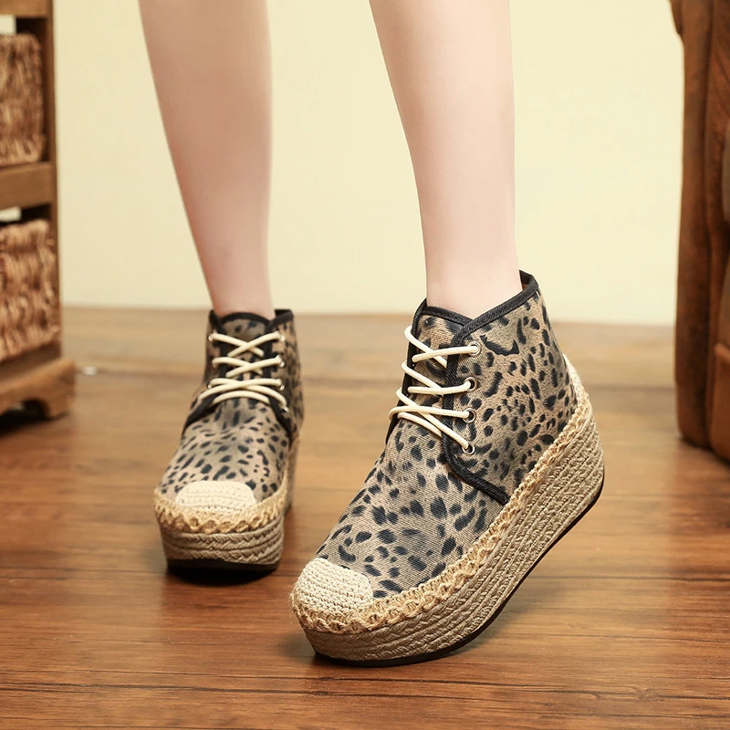 1618-61新款绣花鞋民族风厚底女鞋子内里金貂绒布鞋系带高帮鞋