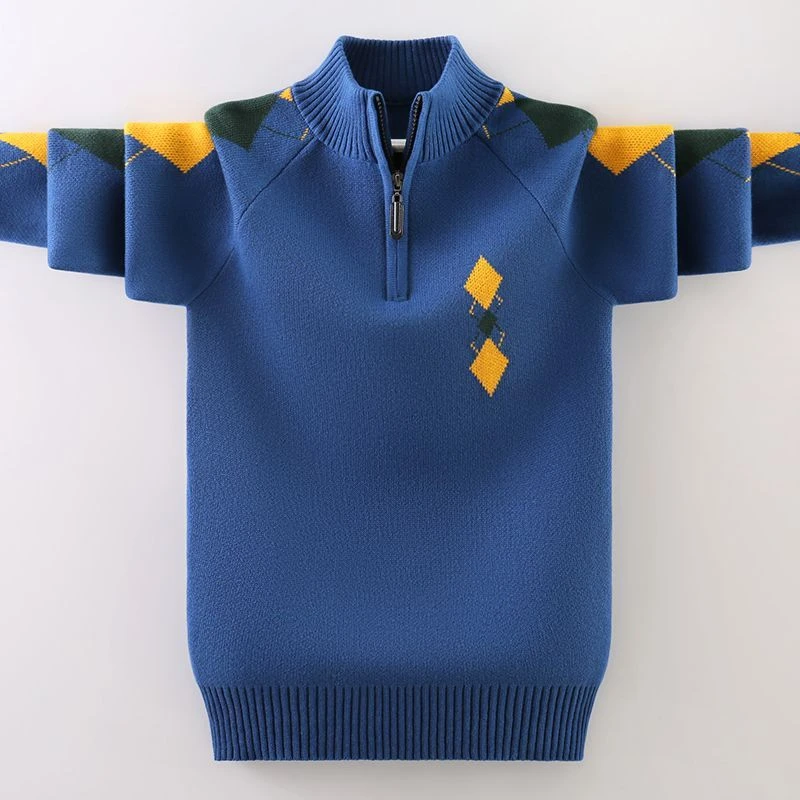 男童洋气秋冬款2023年新款儿童套头针织衫纯棉男孩韩版中大童立领