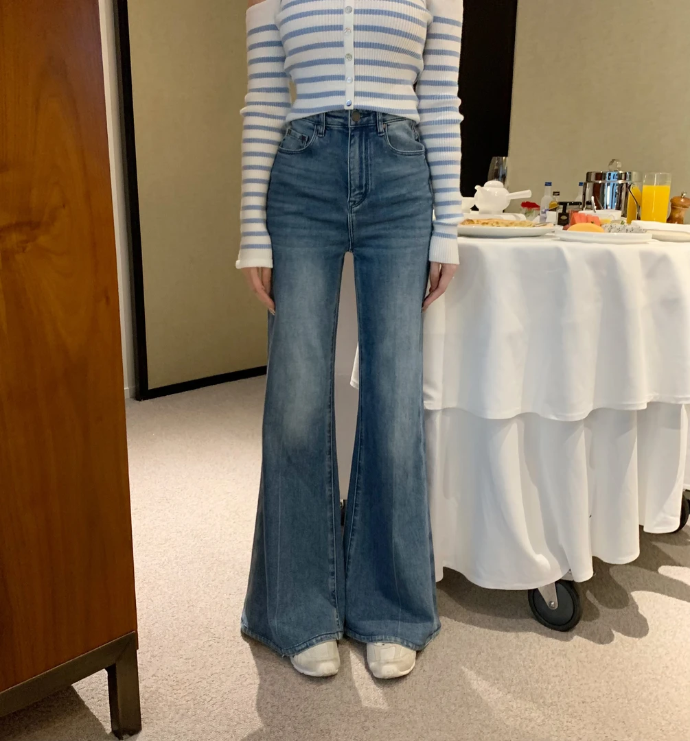 Yucii 长腿预警 喇叭阔腿裤高腰牛仔裤女宽松显瘦