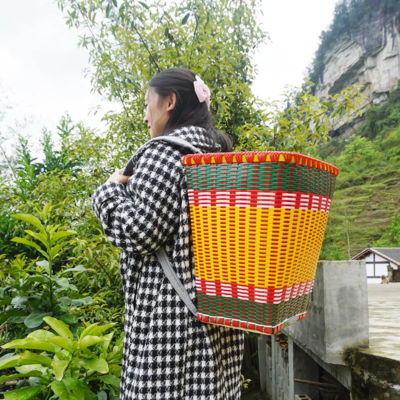 背篓塑料方形单边口背篓采茶篓家用加厚贵州编织藤编全手工背篼农
