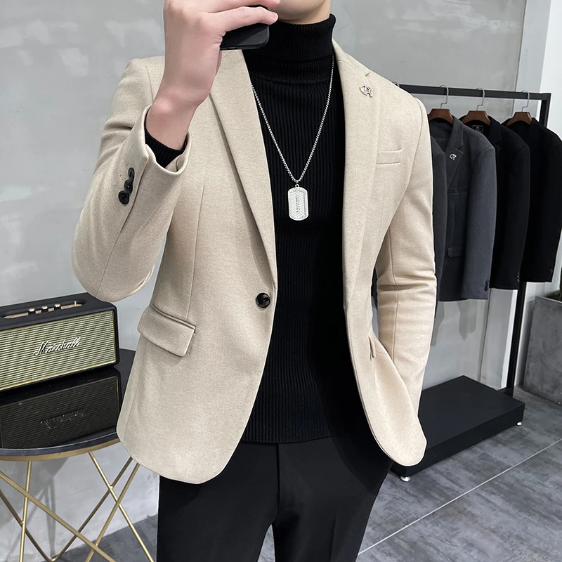 秋冬新款加厚毛呢西服  保暖商务休闲韩版修身潮流帅气西服外套