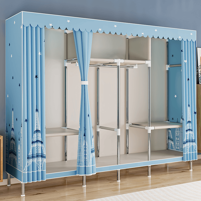 索尔诺 简易衣柜家用卧室布衣柜加粗加固出租房现代简约钢管收纳衣服挂架