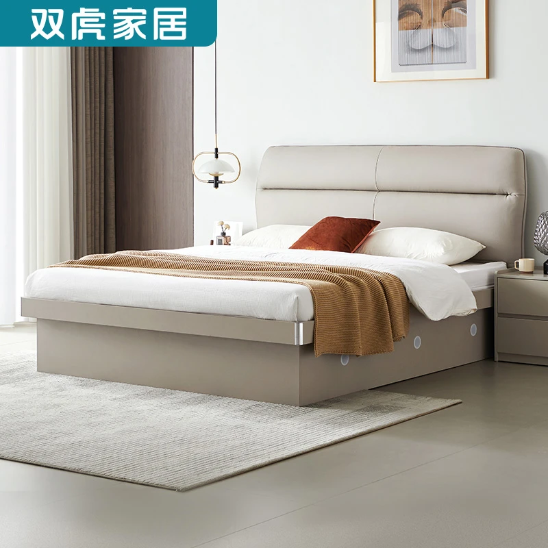 双虎现代简约风小户型齐边双人床皮艺高箱可储物软床23201