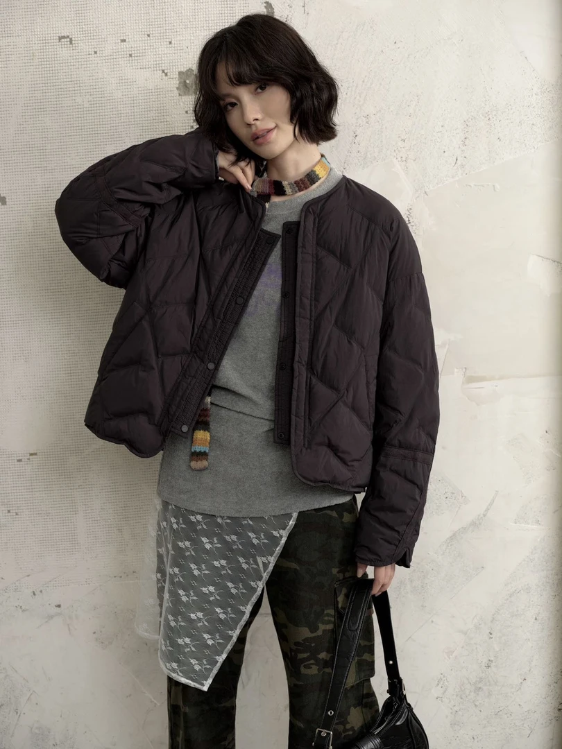 一衣多穿羽绒小外套2024冬圆领宽松包边绗线白鸭绒百搭神器羽绒服