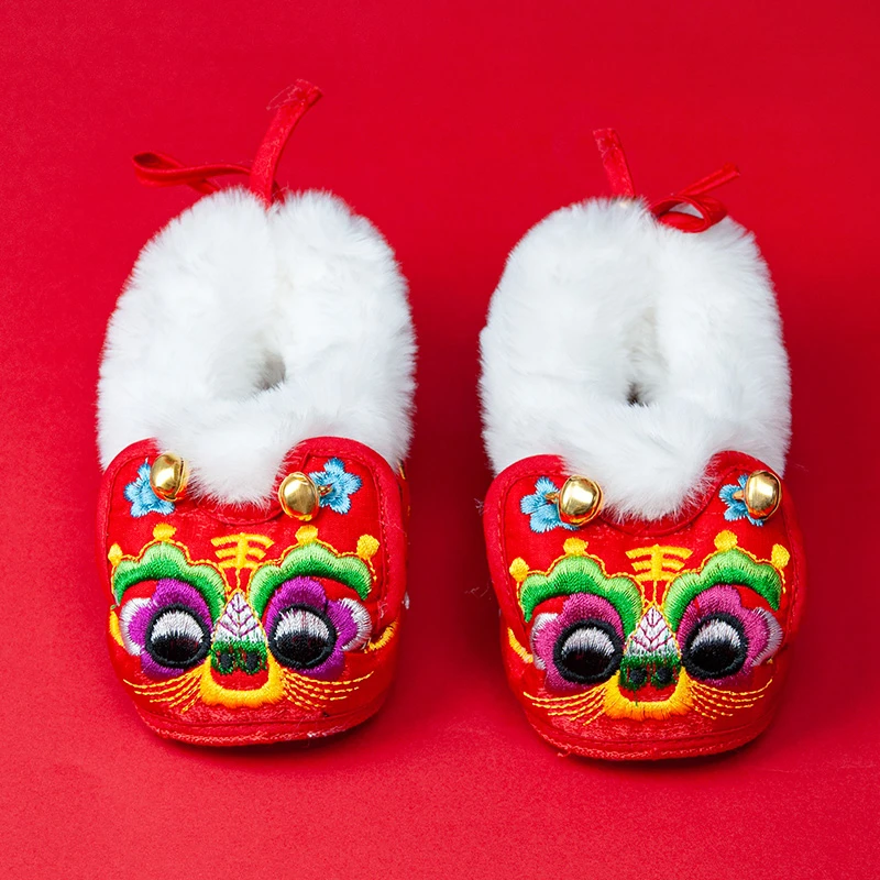 宝宝加绒加厚绣花老虎棉鞋虎头鞋婴儿冬季防滑软底保暖棉靴新年鞋