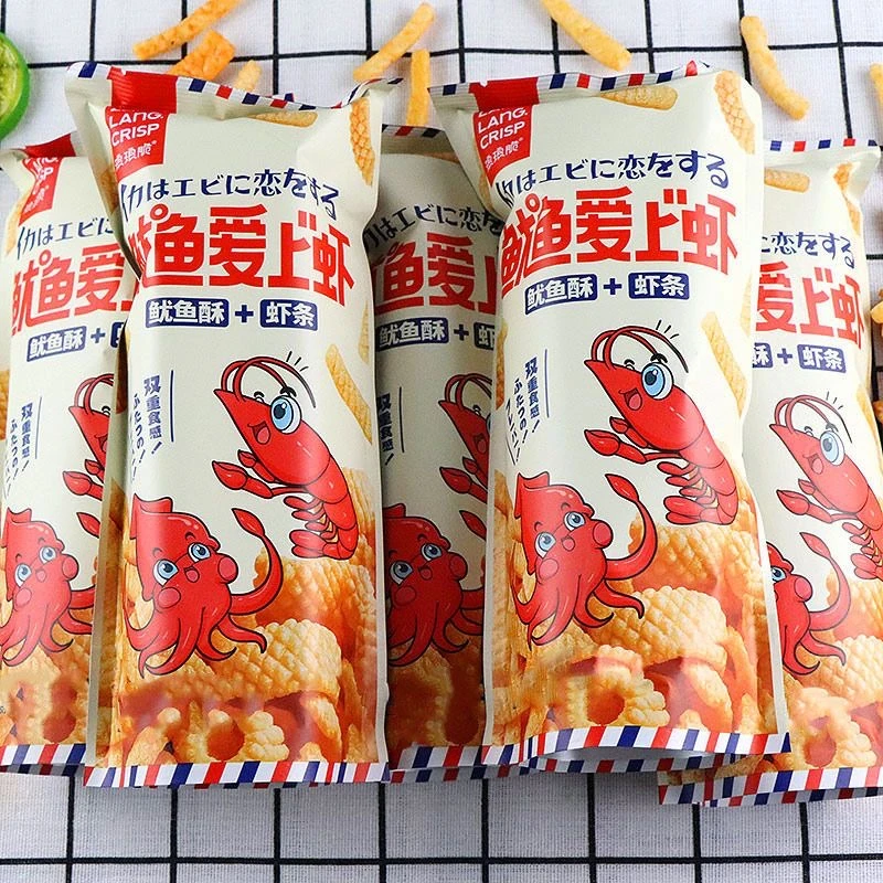 琅琅脆鱿鱼爱上虾10g*10包1包鱿鱼酥卷虾条膨化食品网红休闲零食