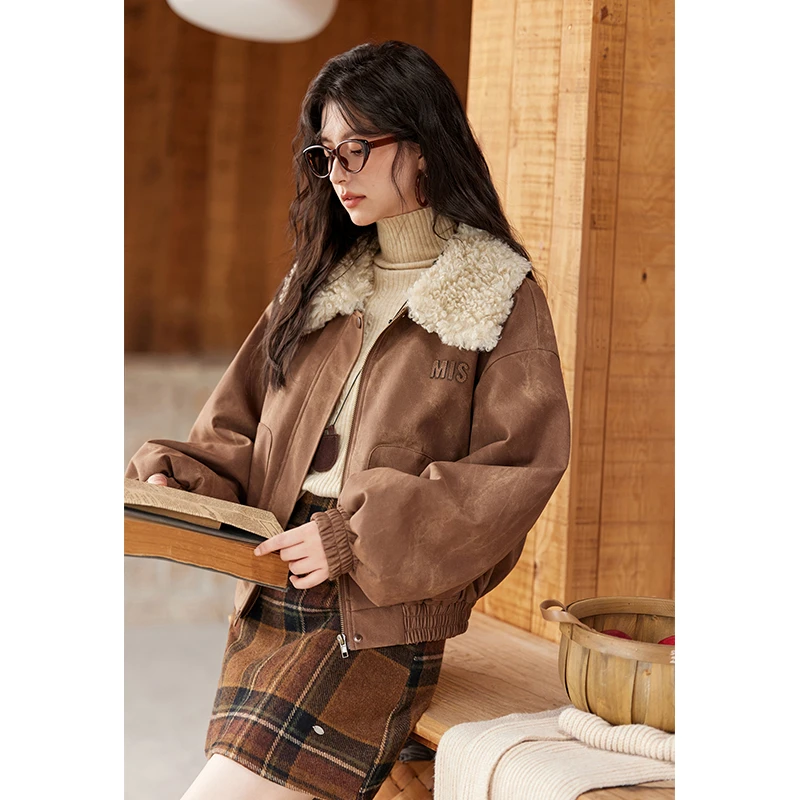 【柴碧云专属】谜秀翻领外套韩版设计感加厚保暖短外套MXD55W0541