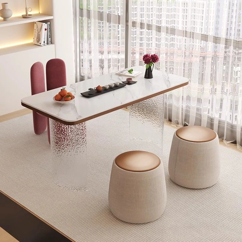 岩板阳台茶桌奶油风创意小茶台家用现代风悬浮桌子客厅茶桌椅组合