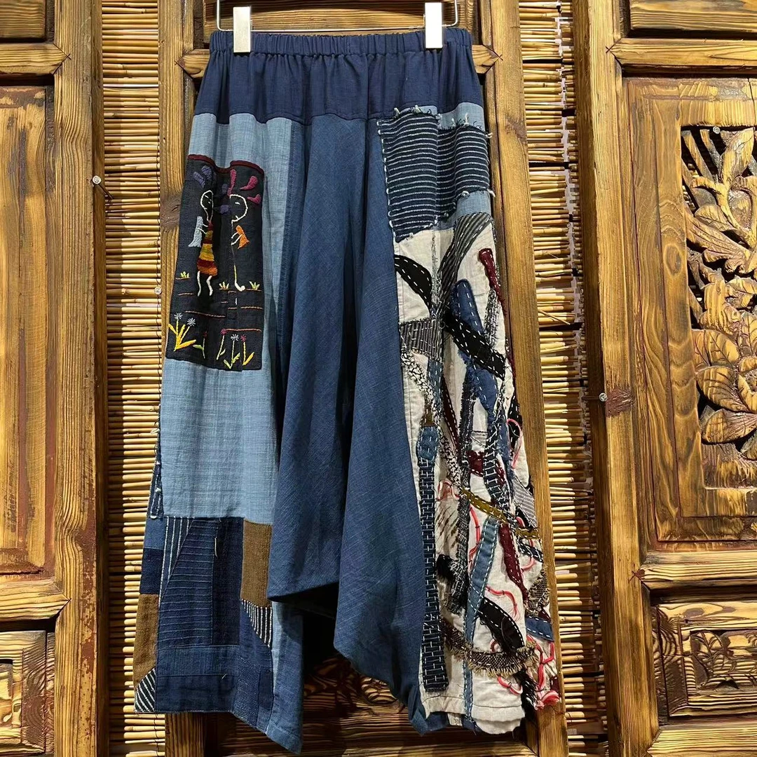 四两民族风刺绣休闲裤