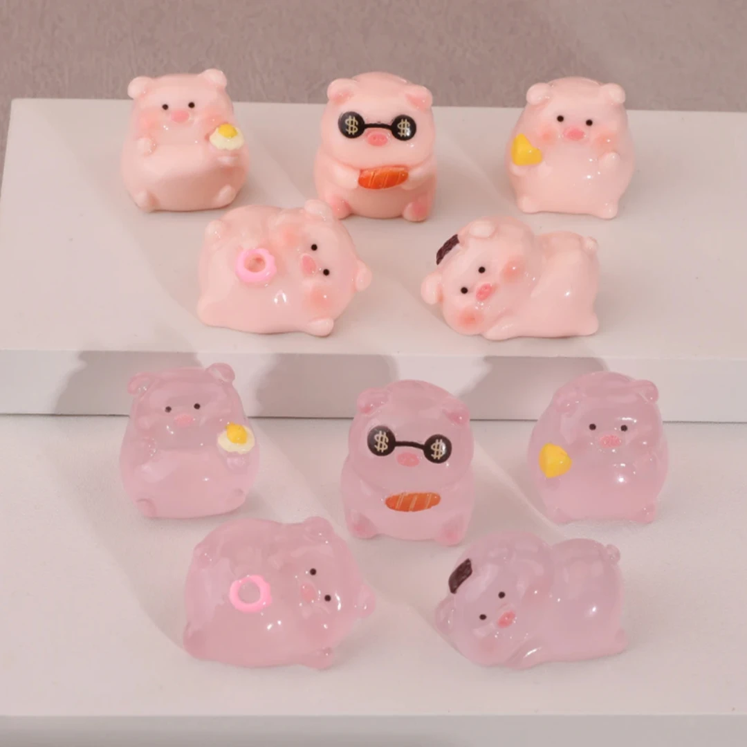 【九宫格】实色/夜光卡通立体趴趴小粉猪diy树脂摆件