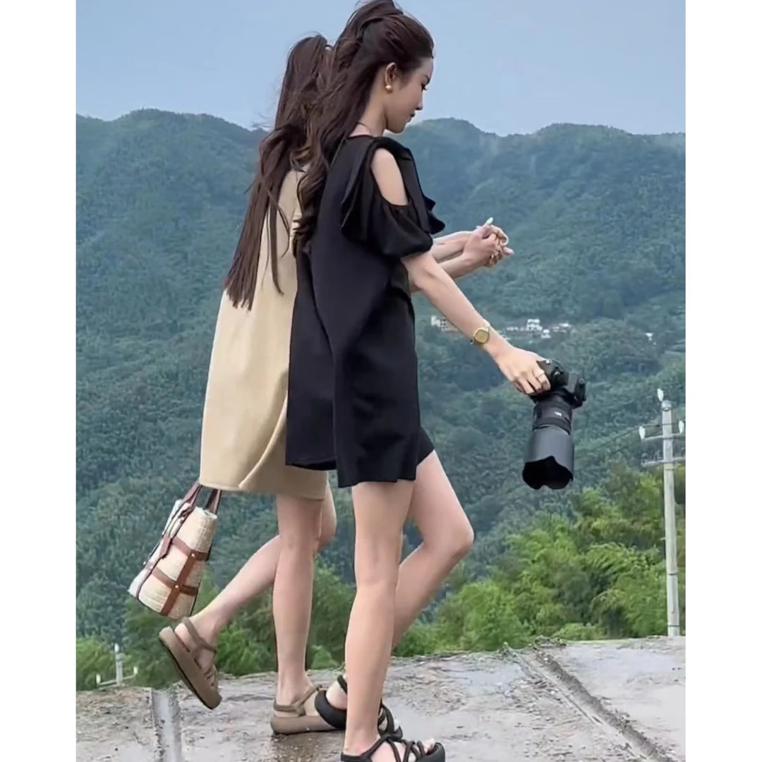 气质时尚夏季小清新露肩温柔风仙女裙连衣裙