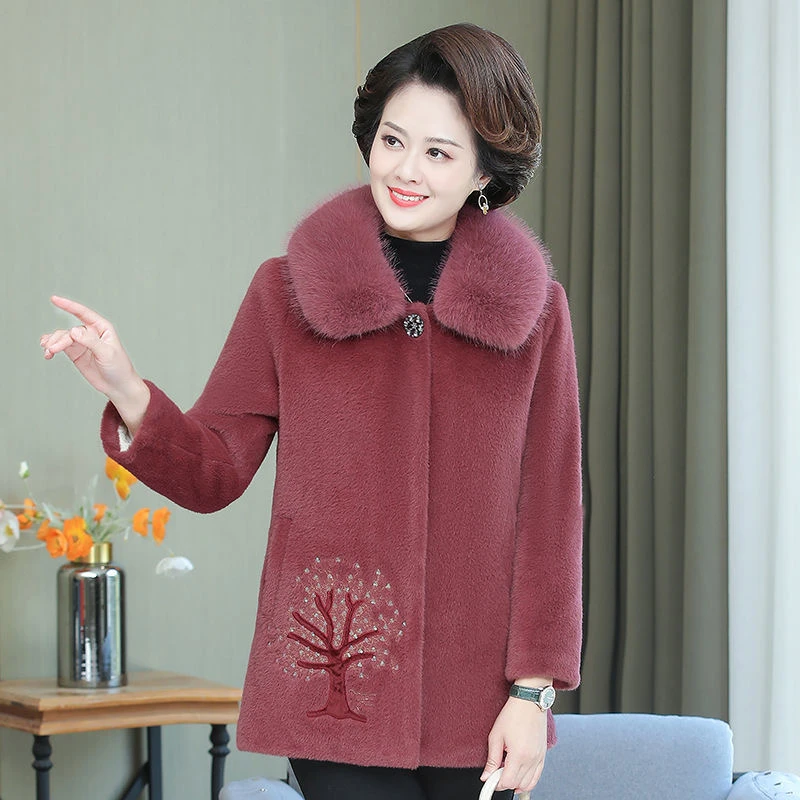 {春姐88}中老年女装冬装冬季水貂绒外套老年人老太太加绒加厚衣服