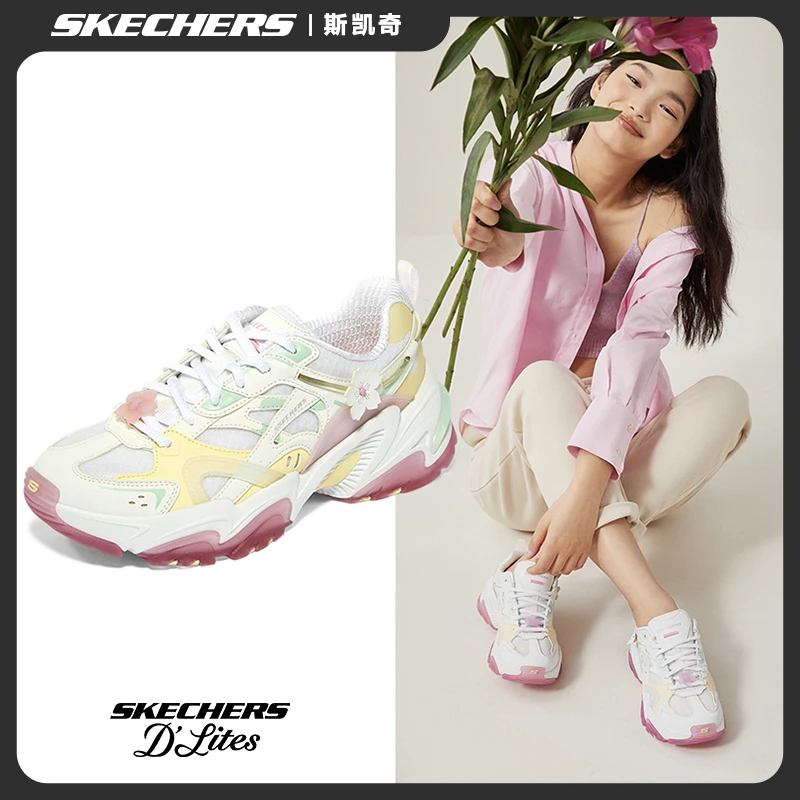 Skechers斯凯奇桃花系列女鞋秋季休闲跑步运动鞋增高老爹鞋896116